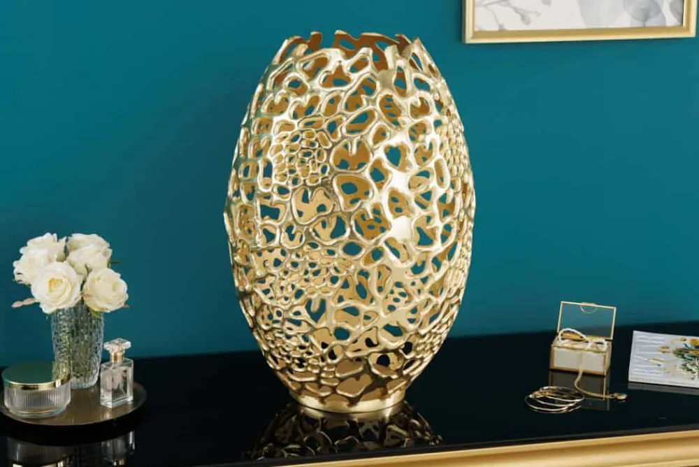 Riess-Ambiente Dekoration|Goldene Möbel > Filigrane Design Vase ABSTRACT LEAF gold 50cm Handarbeit