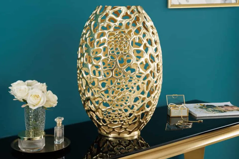 Riess-Ambiente Dekoration|Goldene Möbel > Filigrane Design Vase ABSTRACT LEAF gold 50cm Handarbeit