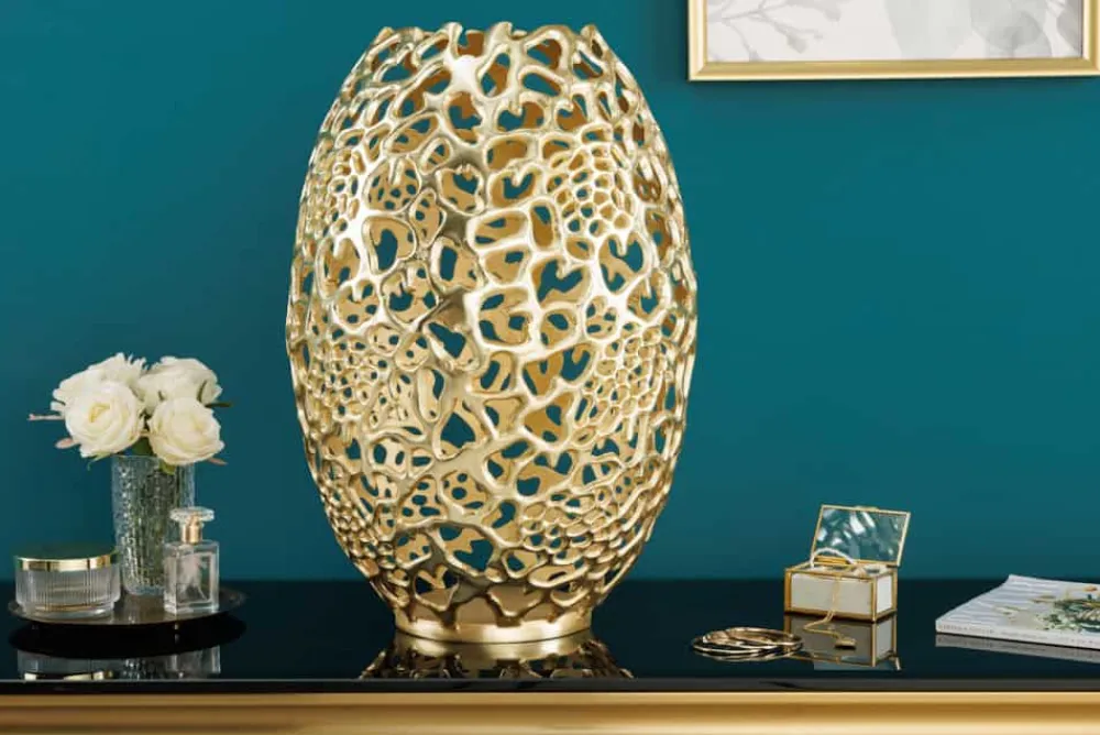 Riess-Ambiente Dekoration|Goldene Möbel > Filigrane Design Vase ABSTRACT LEAF gold 50cm Handarbeit