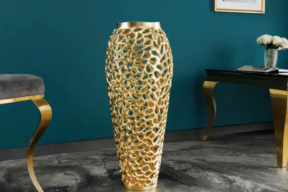 Riess-Ambiente Dekoration|Goldene Möbel > Filigrane Design Vase ABSTRACT LEAF gold 65cm Handarbeit
