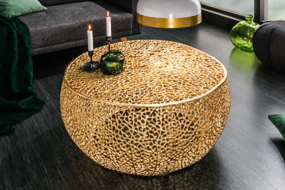 Riess-Ambiente Goldene Möbel|Couchtische & Truhen > Filigraner Design Couchtisch ABSTRACT LEAF 80cm gold Handarbeit