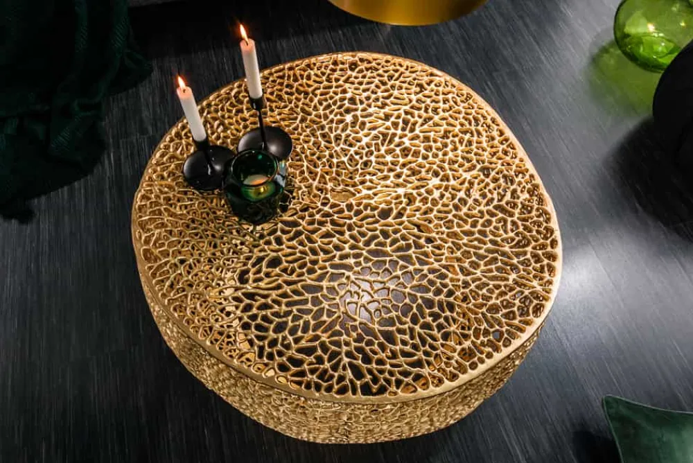 Riess-Ambiente Goldene Möbel|Couchtische & Truhen > Filigraner Design Couchtisch ABSTRACT LEAF 80cm gold Handarbeit
