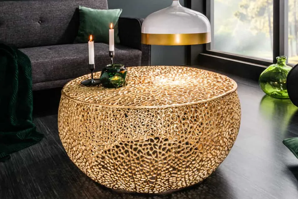 Riess-Ambiente Goldene Möbel|Couchtische & Truhen > Filigraner Design Couchtisch ABSTRACT LEAF 80cm gold Handarbeit