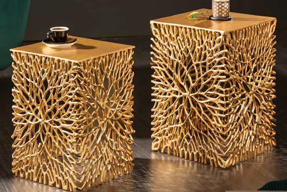 Riess-Ambiente Beistelltische|Goldene Möbel > Filigranes Beistelltisch 2er Set ABSTRACT LEAF 45cm gold Handarbeit