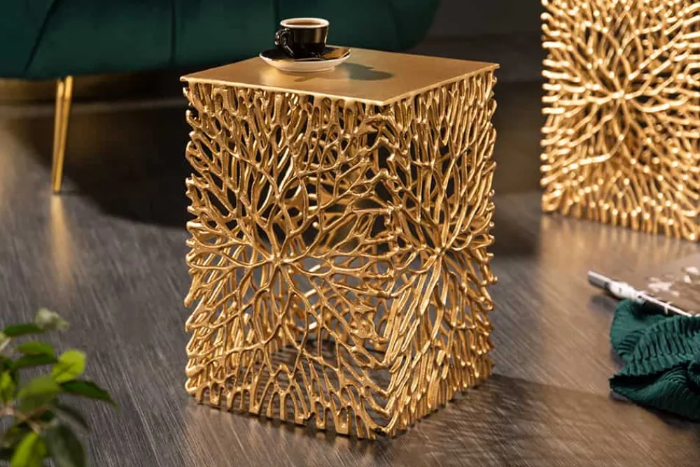 Riess-Ambiente Beistelltische|Goldene Möbel > Filigranes Beistelltisch 2er Set ABSTRACT LEAF 45cm gold Handarbeit