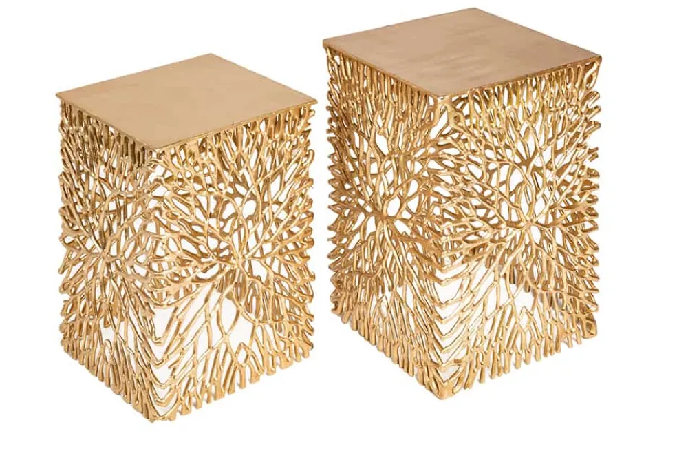 Riess-Ambiente Beistelltische|Goldene Möbel > Filigranes Beistelltisch 2er Set ABSTRACT LEAF 45cm gold Handarbeit