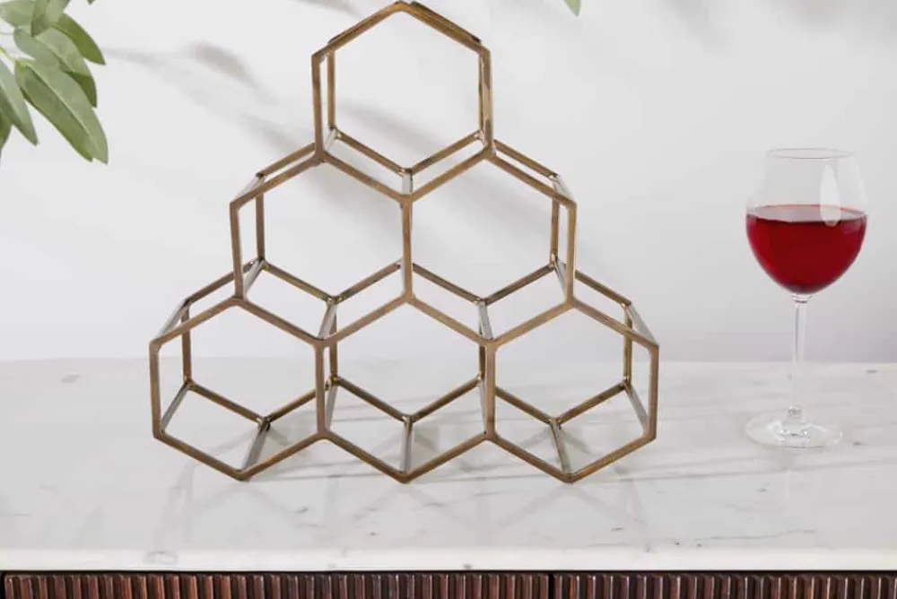 Riess-Ambiente Goldene Möbel|Retro Möbel > Filigranes Design Weinregal HONEYCOMB 35cm gold Metall Handarbeit