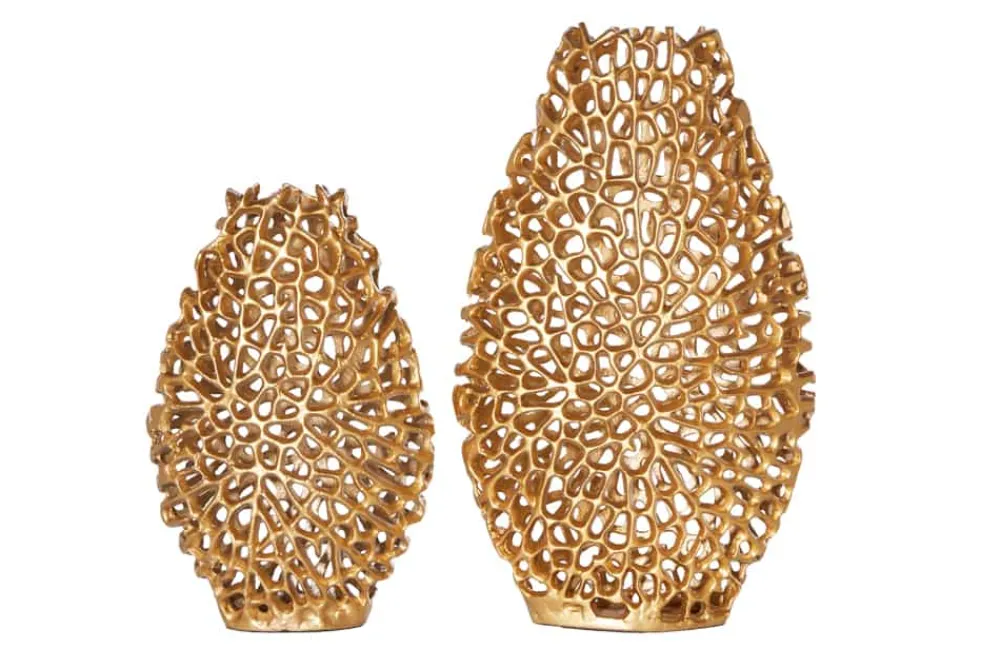 Riess-Ambiente Dekoration|Goldene Möbel > Filigranes Vasen 2er Set ABSTRACT LEAF 40cm gold Handarbeit