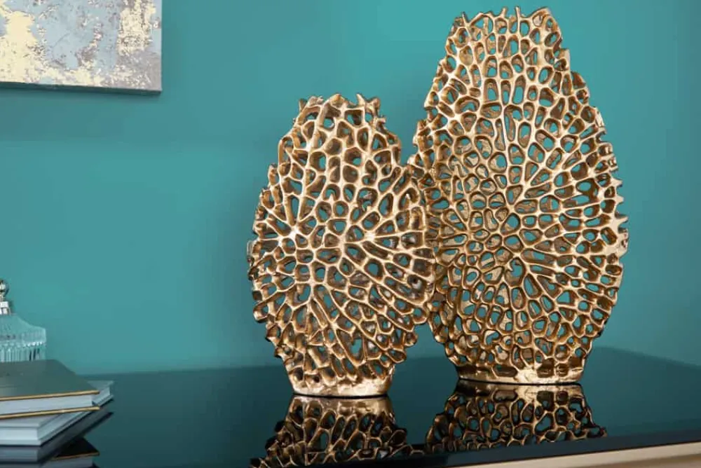 Riess-Ambiente Dekoration|Goldene Möbel > Filigranes Vasen 2er Set ABSTRACT LEAF 40cm gold Handarbeit