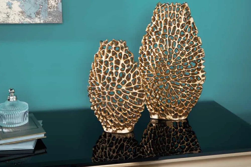 Riess-Ambiente Dekoration|Goldene Möbel > Filigranes Vasen 2er Set ABSTRACT LEAF 40cm gold Handarbeit