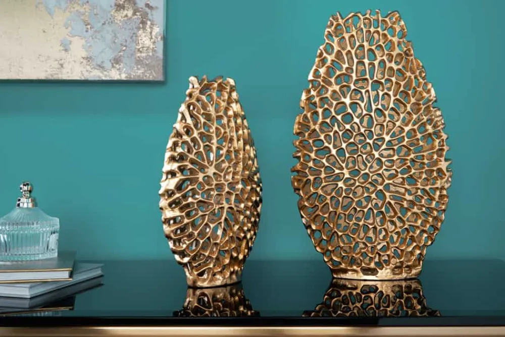 Riess-Ambiente Dekoration|Goldene Möbel > Filigranes Vasen 2er Set ABSTRACT LEAF 40cm gold Handarbeit