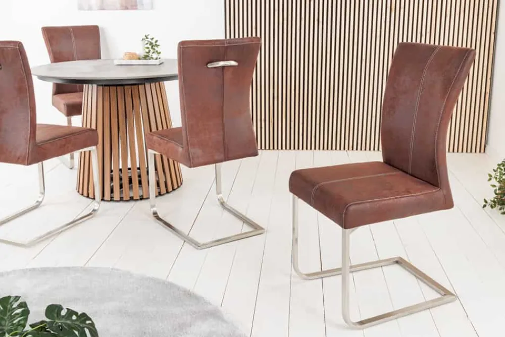 Riess-Ambiente Freischwinger|Industrial Loft > Freischwinger Stuhl SAMSON dark coffee Edelstahlrahmen mit Komfortgriff