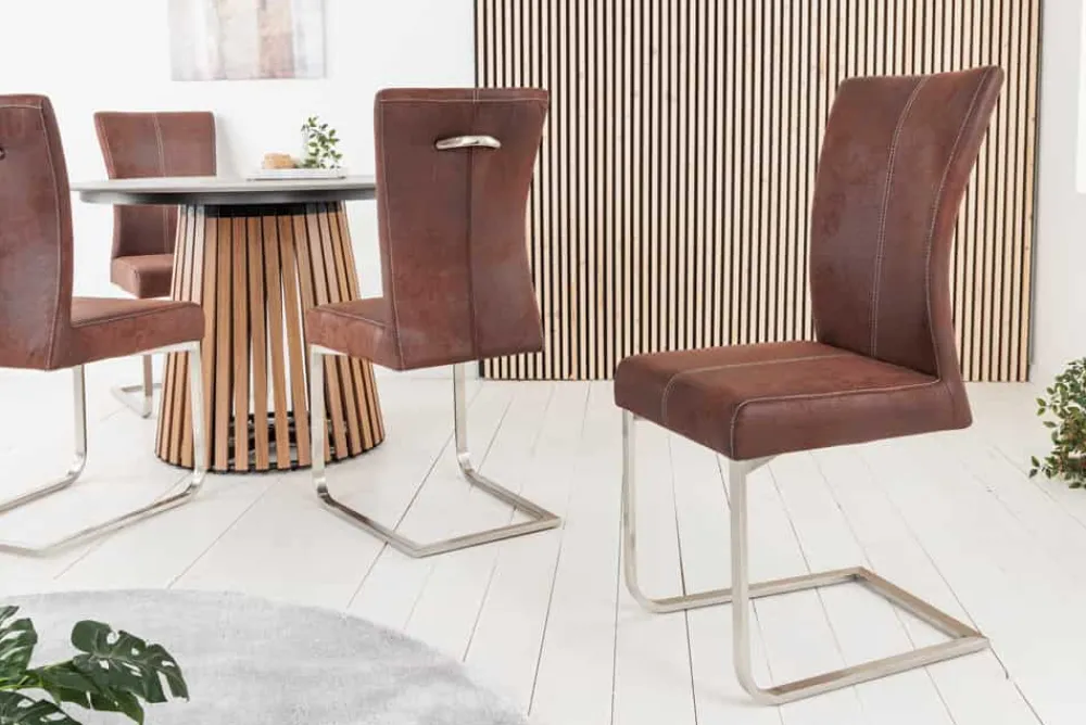 Riess-Ambiente Freischwinger|Industrial Loft > Freischwinger Stuhl SAMSON dark coffee Edelstahlrahmen mit Komfortgriff