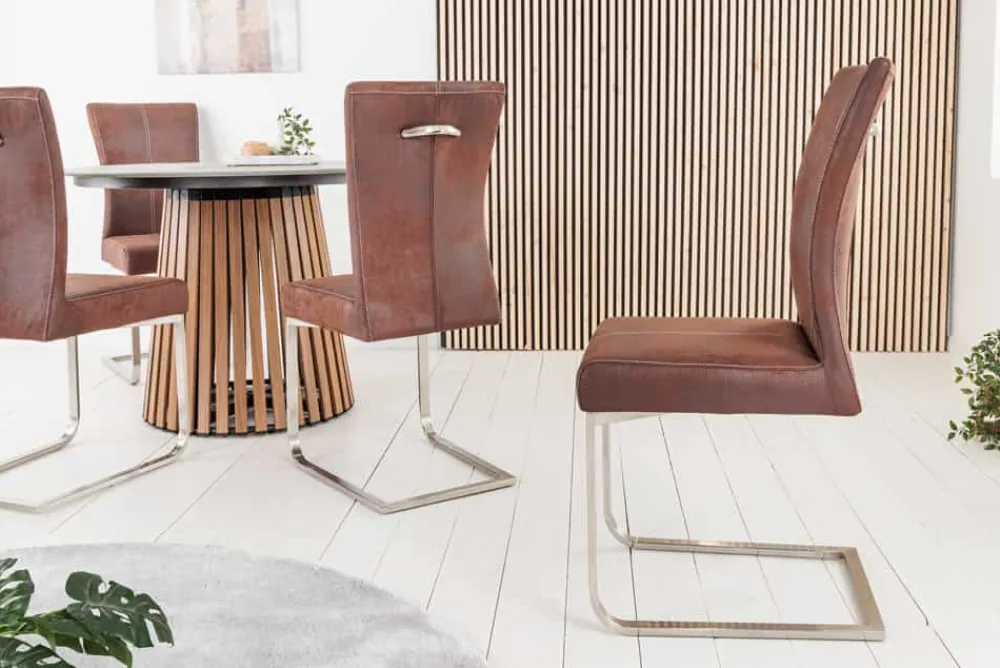 Riess-Ambiente Freischwinger|Industrial Loft > Freischwinger Stuhl SAMSON dark coffee Edelstahlrahmen mit Komfortgriff