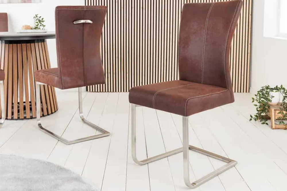 Riess-Ambiente Freischwinger|Industrial Loft > Freischwinger Stuhl SAMSON dark coffee Edelstahlrahmen mit Komfortgriff