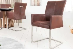 Riess-Ambiente Freischwinger|Industrial Loft > Freischwinger Stuhl SAMSON dark coffee mit Armlehne und Edelstahlrahmen