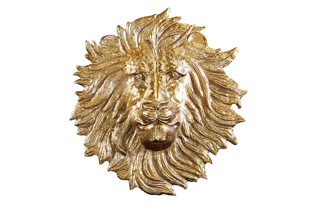 Riess-Ambiente Goldene Möbel|Wanddekoration > Goldene Wanddeko WILDLIFE LION 35cm gold Metall Löwenkopf-Skulptur handmade