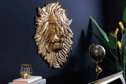 Riess-Ambiente Goldene Möbel|Wanddekoration > Goldene Wanddeko WILDLIFE LION 60cm gold Metall Löwenkopf-Skulptur handmade
