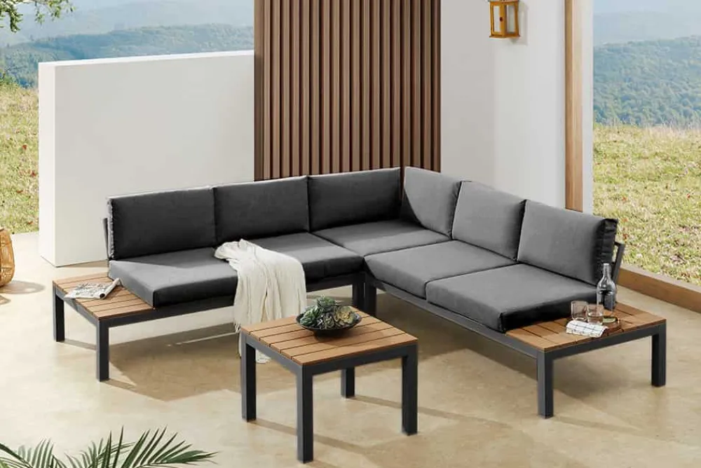 Riess-Ambiente Skandinavisch|Sitzgruppen > Große Garten Sitzgruppe MIAMI LOUNGE 240cm anthrazit Aluminium wetterfest Outdoor inkl. Kissen