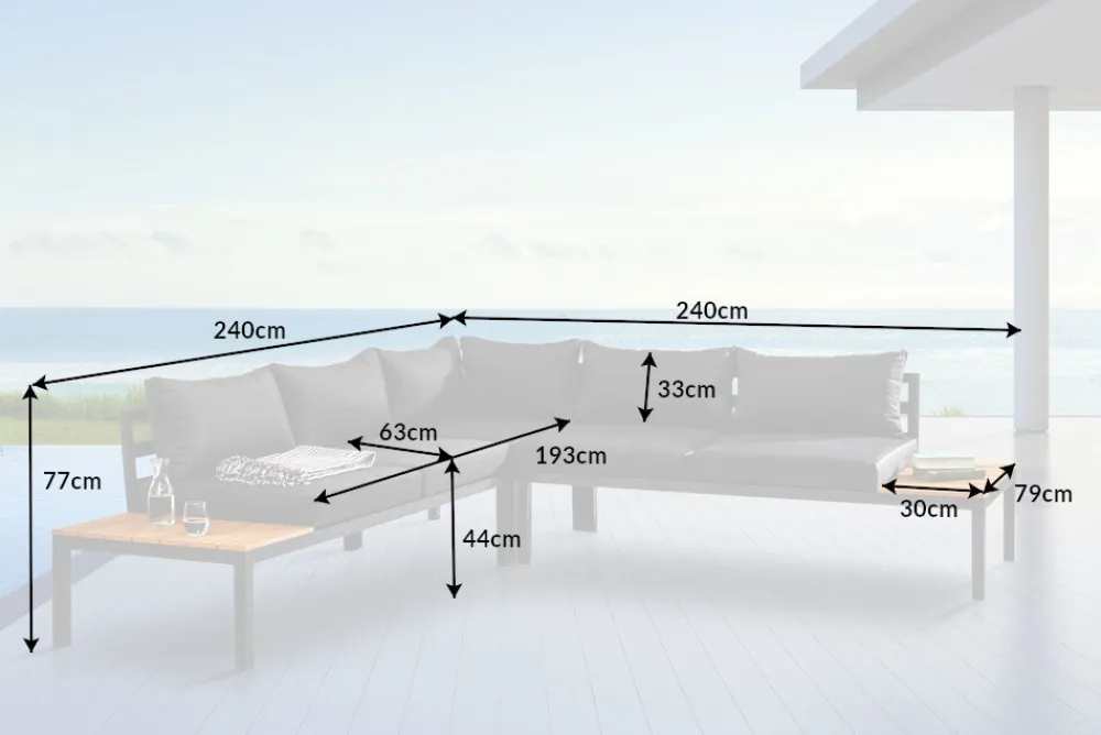 Riess-Ambiente Skandinavisch|Sitzgruppen > Große Garten Sitzgruppe MIAMI LOUNGE 240cm anthrazit Aluminium wetterfest Outdoor inkl. Kissen