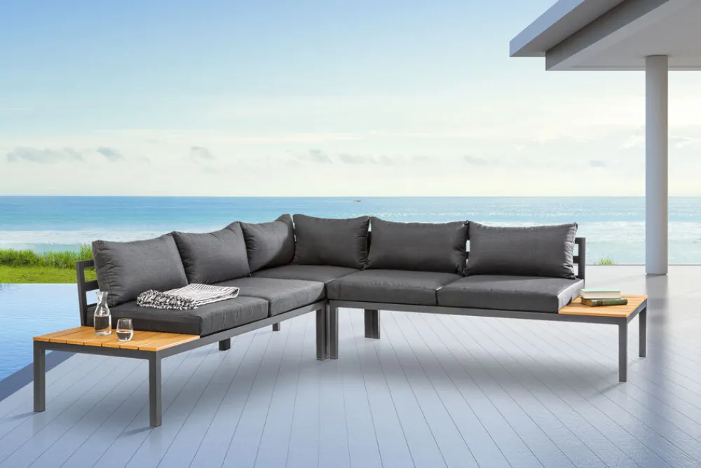 Riess-Ambiente Skandinavisch|Sitzgruppen > Große Garten Sitzgruppe MIAMI LOUNGE 240cm anthrazit Aluminium wetterfest Outdoor inkl. Kissen
