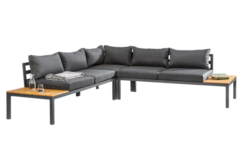 Riess-Ambiente Skandinavisch|Sitzgruppen > Große Garten Sitzgruppe MIAMI LOUNGE 240cm anthrazit Aluminium wetterfest Outdoor inkl. Kissen