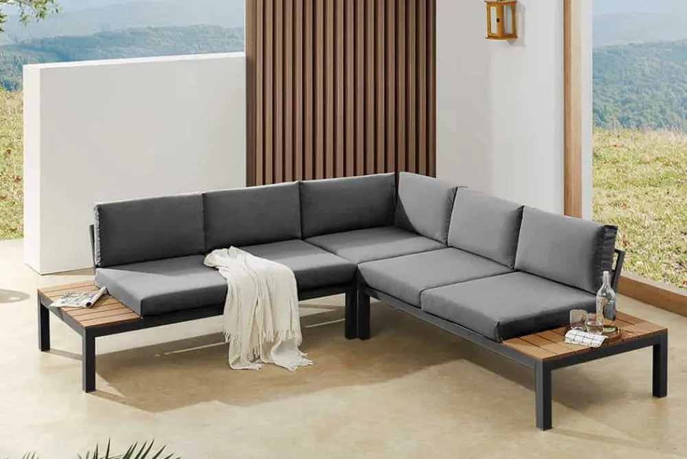 Riess-Ambiente Skandinavisch|Sitzgruppen > Große Garten Sitzgruppe MIAMI LOUNGE 240cm anthrazit Aluminium wetterfest Outdoor inkl. Kissen