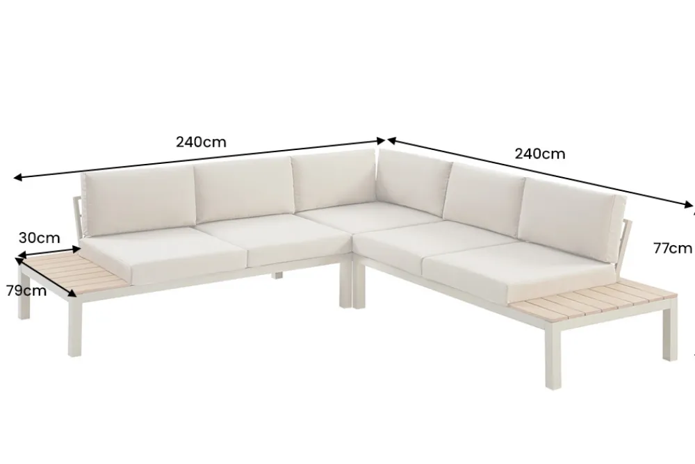 Riess-Ambiente Skandinavisch|Sitzgruppen > Große Garten Sitzgruppe MIAMI LOUNGE 240cm champagner greige Aluminium wetterfest Outdoor inkl. Kissen