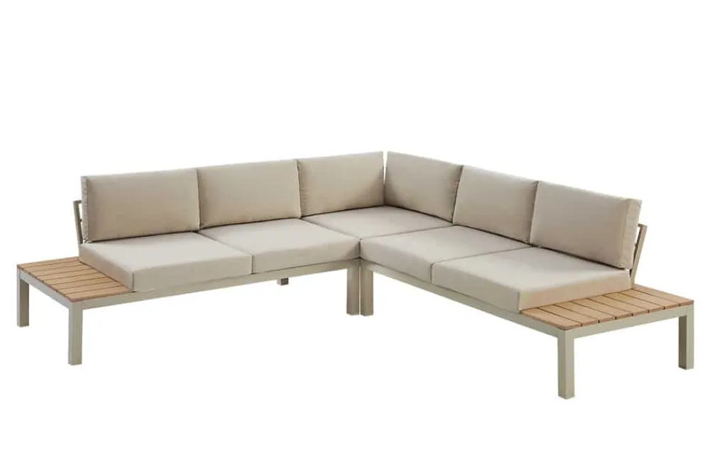 Riess-Ambiente Skandinavisch|Sitzgruppen > Große Garten Sitzgruppe MIAMI LOUNGE 240cm champagner greige Aluminium wetterfest Outdoor inkl. Kissen