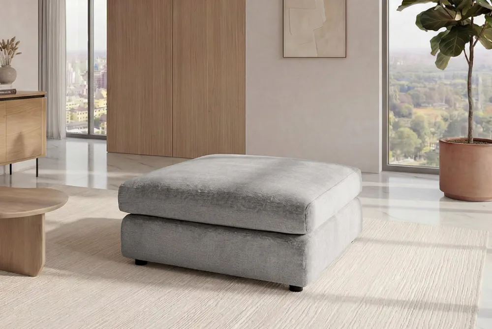 Riess-Ambiente Polsterhocker > Großer Hocker SOHO 100cm grau Chenillestoff Polsterhocker mit Wellenunterfederung