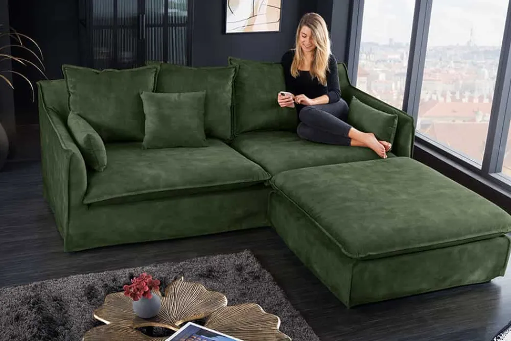 Riess-Ambiente Polsterhocker|Sitzhocker > Großer Hussenhocker HEAVEN 100cm dunkelgrün Samt Landhausstil Sofahocker waschbarer Bezug