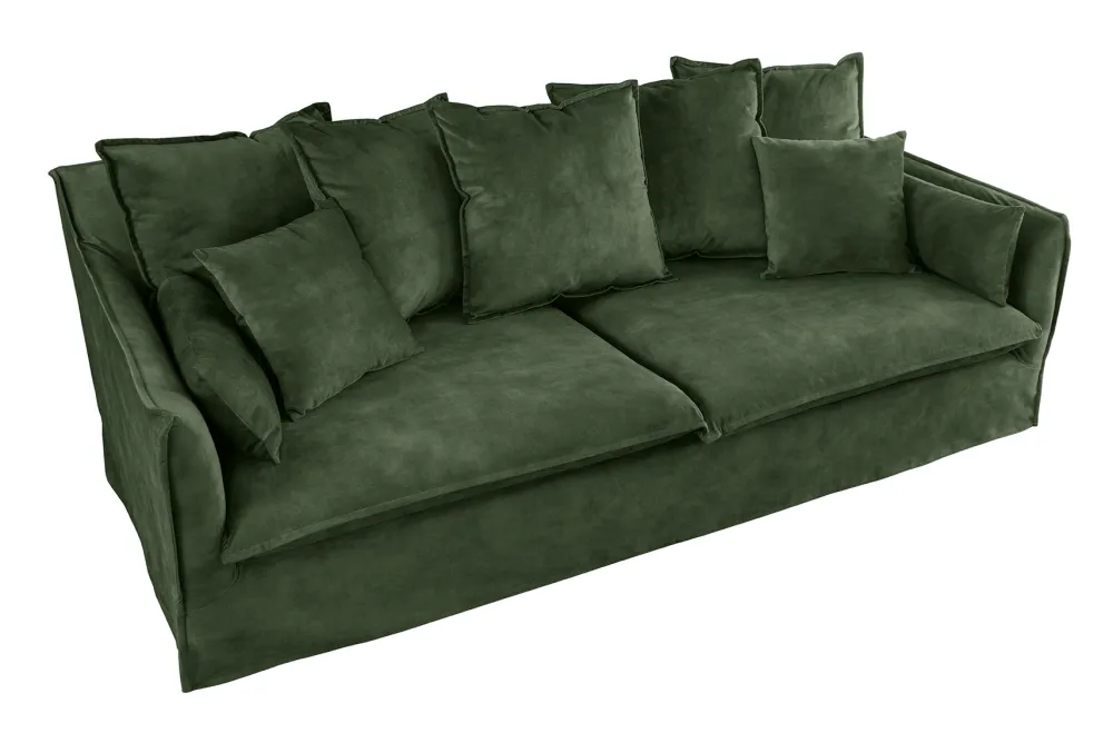 Riess-Ambiente Samt Möbel|Xxl Sofa > Großes 3-Sitzer Sofa HEAVEN 200cm dunkelgrün Samt Federkern waschbarer Bezug Hussensofa Couch