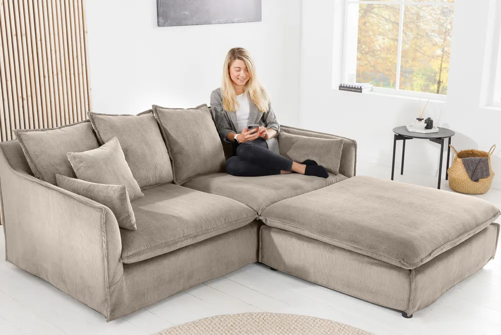 Riess-Ambiente Xxl Sofa|3-Sitzer Sofa > Großes 3-Sitzer Sofa HEAVEN 200cm greige Cord Federkern Hussensofa