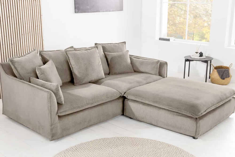 Riess-Ambiente Xxl Sofa|3-Sitzer Sofa > Großes 3-Sitzer Sofa HEAVEN 200cm greige Cord Federkern Hussensofa
