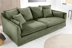 Riess-Ambiente Xxl Sofa|3-Sitzer Sofa > Großes 3-Sitzer Sofa HEAVEN 200cm grün Cord Federkern Hussensofa