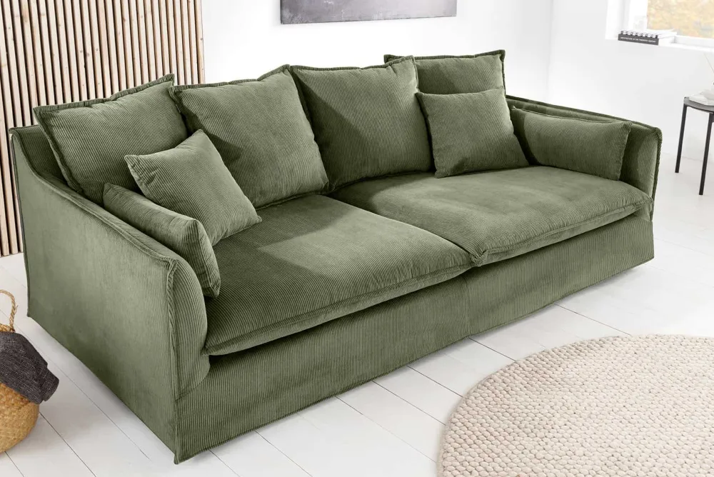 Riess-Ambiente Xxl Sofa|3-Sitzer Sofa > Großes 3-Sitzer Sofa HEAVEN 200cm grün Cord Federkern Hussensofa