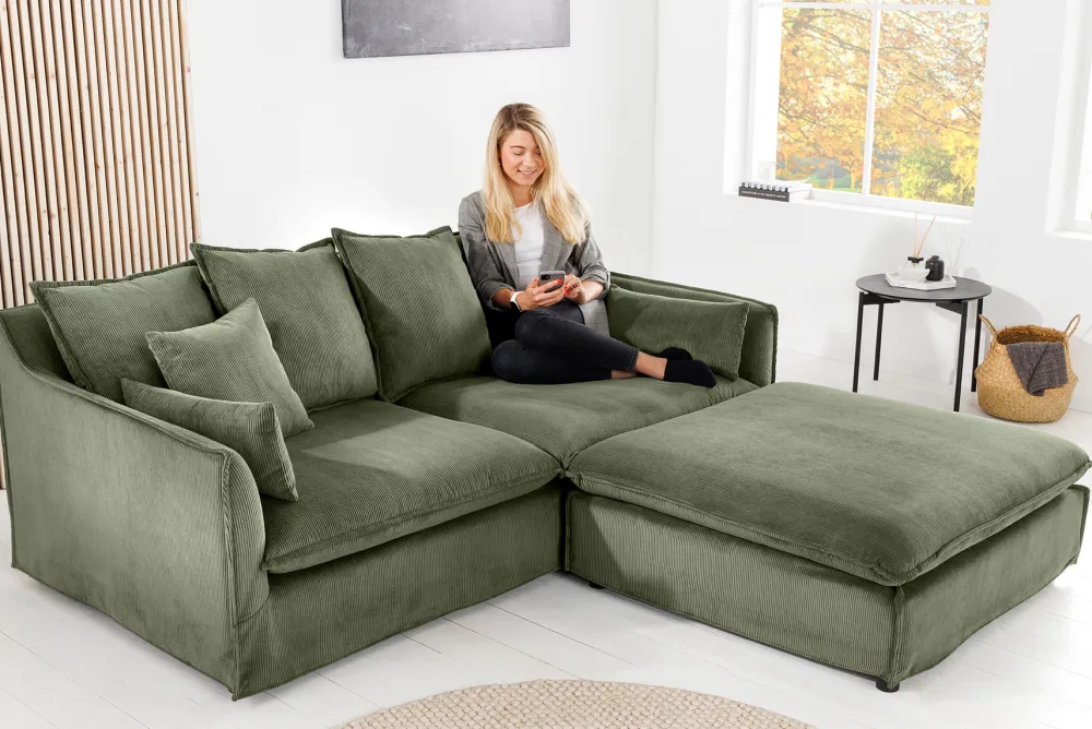 Riess-Ambiente Xxl Sofa|3-Sitzer Sofa > Großes 3-Sitzer Sofa HEAVEN 200cm grün Cord Federkern Hussensofa