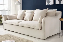 Riess-Ambiente Xxl Sofa|3-Sitzer Sofa > Großes 3-Sitzer Sofa HEAVEN 200cm natur beige Leinenstoff Federkern Hussensofa