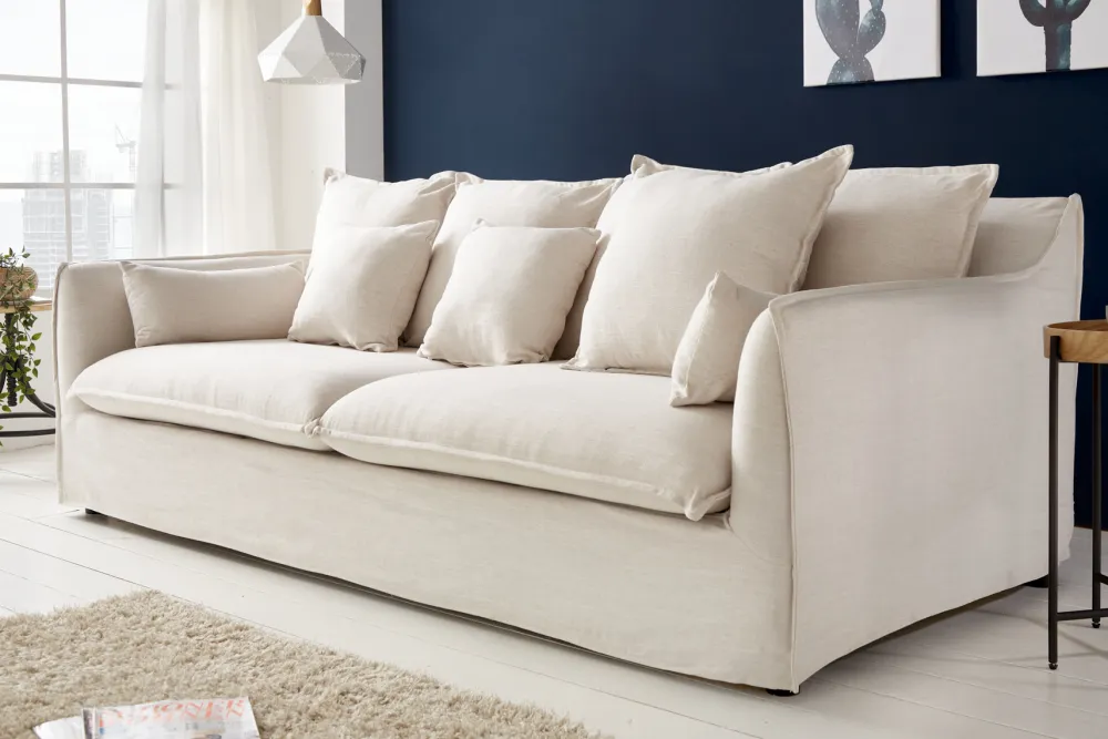 Riess-Ambiente Xxl Sofa|3-Sitzer Sofa > Großes 3-Sitzer Sofa HEAVEN 200cm natur beige Leinenstoff Federkern Hussensofa