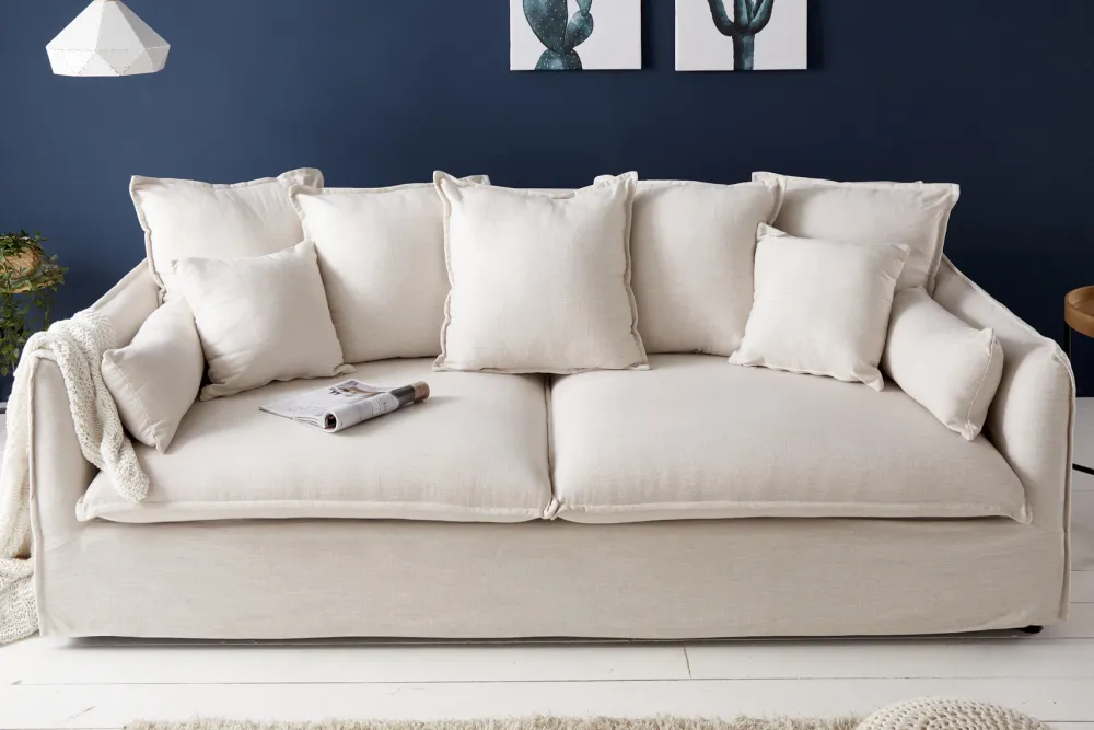 Riess-Ambiente Xxl Sofa|3-Sitzer Sofa > Großes 3-Sitzer Sofa HEAVEN 200cm natur beige Leinenstoff Federkern Hussensofa