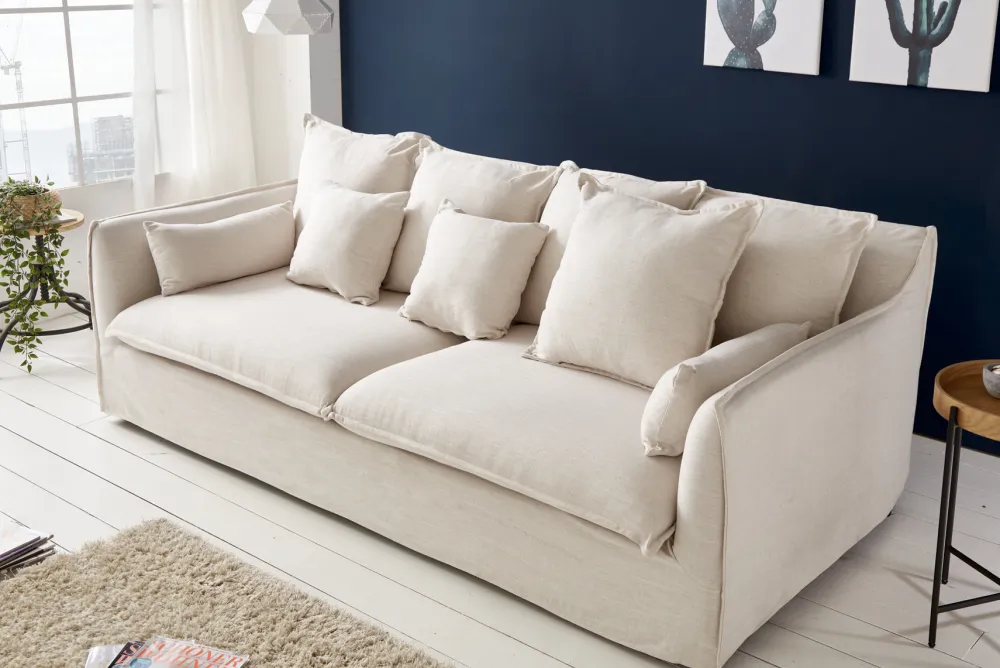 Riess-Ambiente Xxl Sofa|3-Sitzer Sofa > Großes 3-Sitzer Sofa HEAVEN 200cm natur beige Leinenstoff Federkern Hussensofa