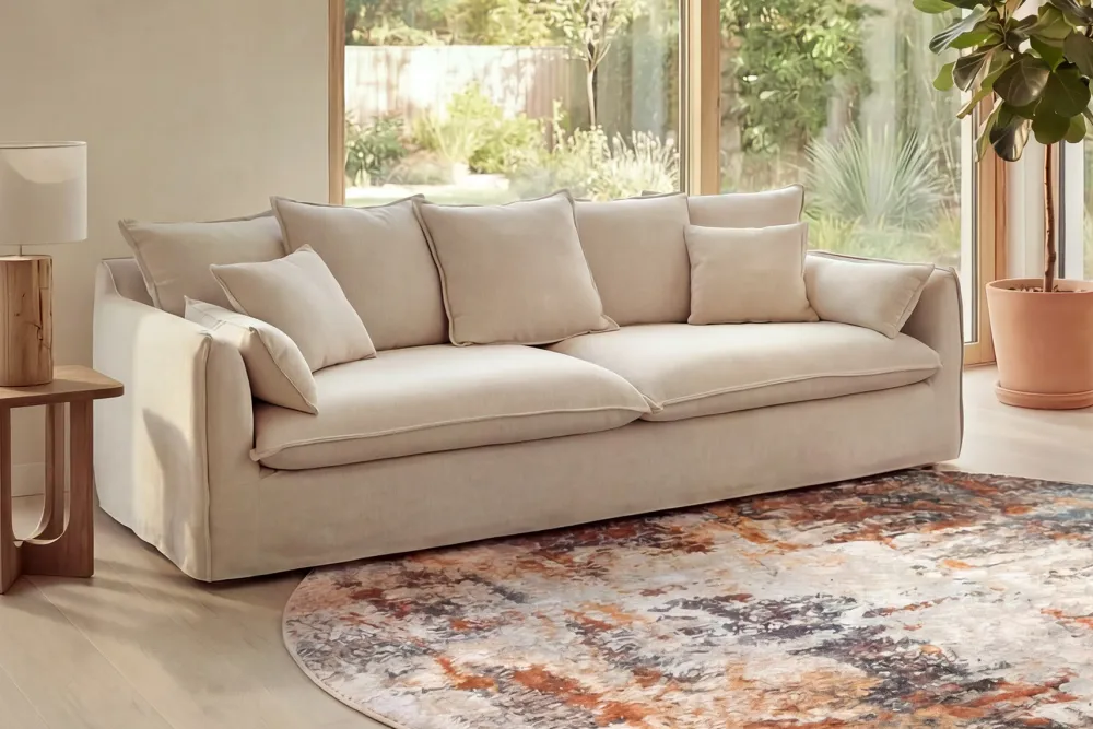 Riess-Ambiente Xxl Sofa|3-Sitzer Sofa > Großes 3-Sitzer Sofa HEAVEN 200cm natur beige Leinenstoff Federkern Hussensofa