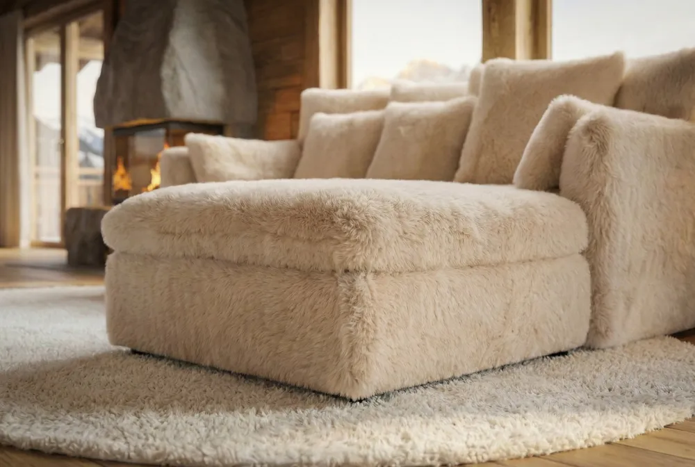 Riess-Ambiente Xxl Sofa|3-Sitzer Sofa > Großes 3-Sitzer Sofa YETI 200cm beige sand langfloriger Plüsch Shaggy-Stoff