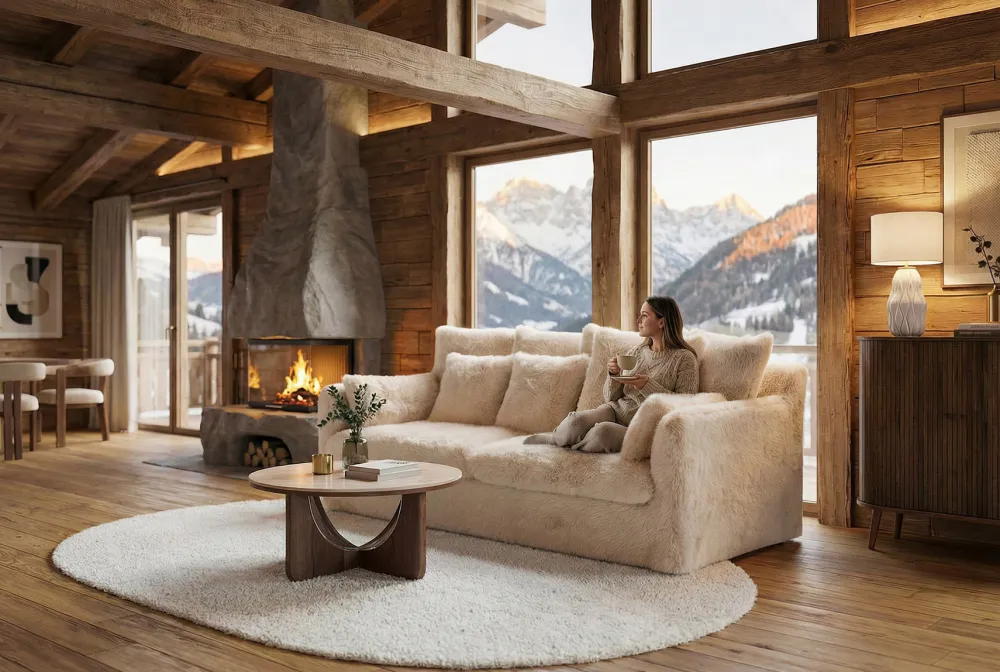 Riess-Ambiente Xxl Sofa|3-Sitzer Sofa > Großes 3-Sitzer Sofa YETI 200cm beige sand langfloriger Plüsch Shaggy-Stoff