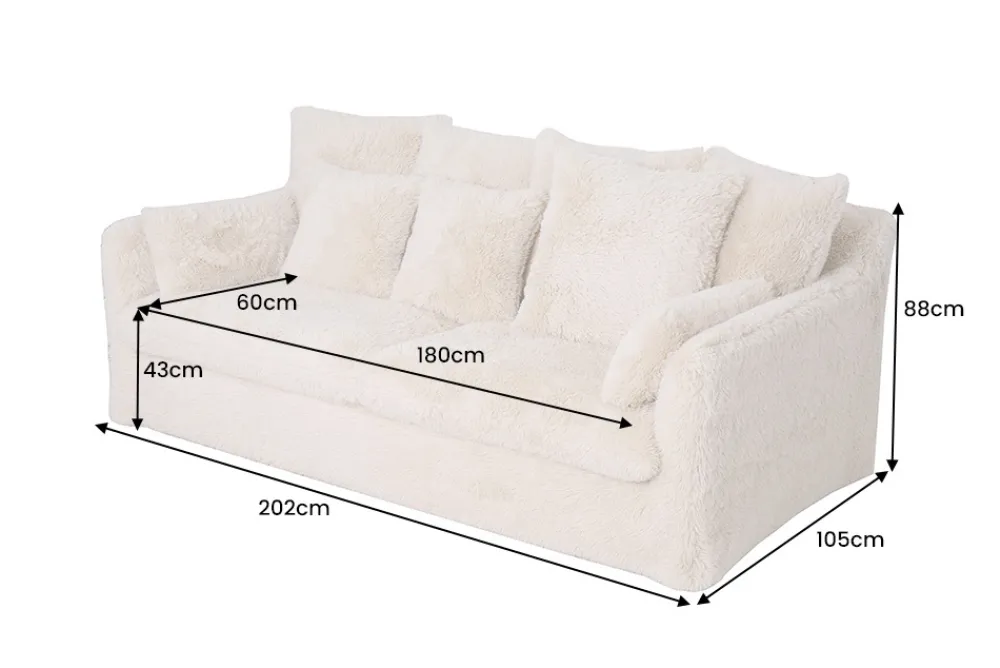 Riess-Ambiente Xxl Sofa|3-Sitzer Sofa > Großes 3-Sitzer Sofa YETI 200cm beige sand langfloriger Plüsch Shaggy-Stoff