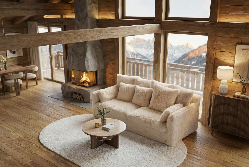 Riess-Ambiente Xxl Sofa|3-Sitzer Sofa > Großes 3-Sitzer Sofa YETI 200cm beige sand langfloriger Plüsch Shaggy-Stoff
