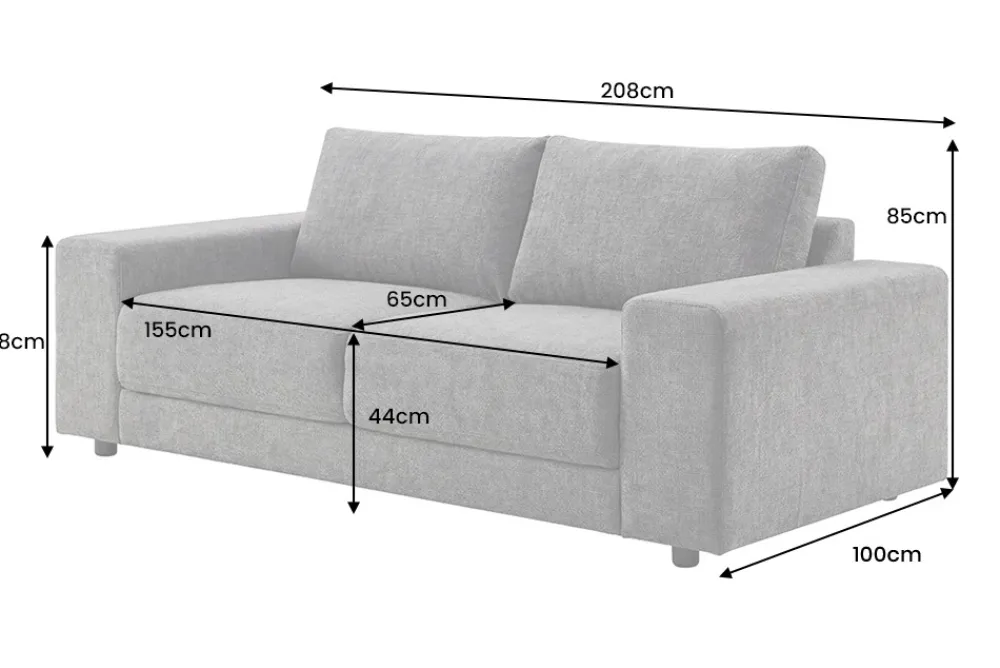 Riess-Ambiente 3-Sitzer Sofa > Großes Sofa LOFT 210cm grau Vogue Velours Samt 3-Sitzer Couch Taschenfederkern