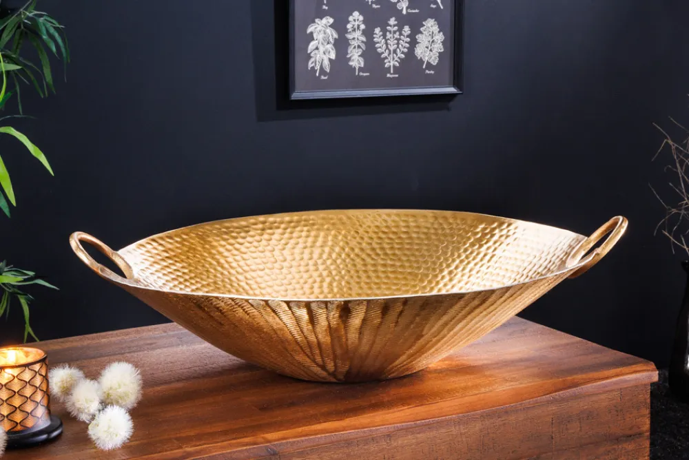 Riess-Ambiente Goldene Möbel|Schalen > Handgearbeitete Deko Schale ORIENT 55cm gold Metall Hammerschlag Design