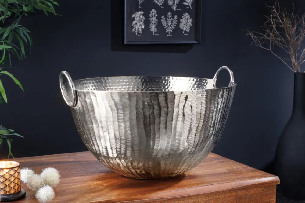 Riess-Ambiente Schalen > Handgearbeitete Deko Schale ORIENT 40cm silber Metall Hammerschlag Design