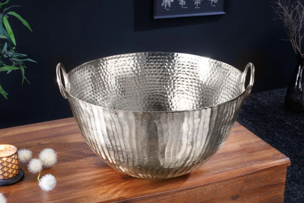 Riess-Ambiente Schalen > Handgearbeitete Deko Schale ORIENT 40cm silber Metall Hammerschlag Design